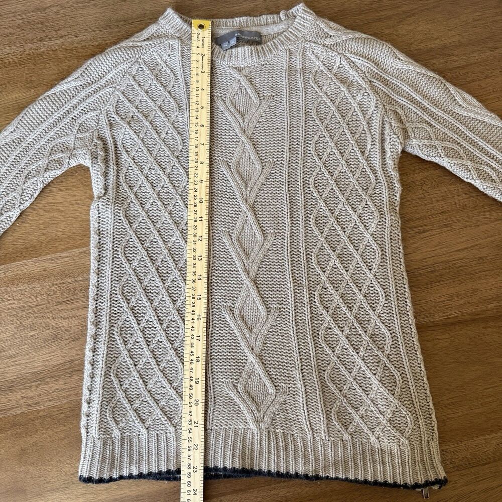 360 Sweater Women XS Cable Knit Sweater Cashmere Angora Lambswool Side Zip Beige - Picture 7 of 11